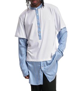 Wales Bonner Yé Yé Hybrid Shirt Men's Silk Blend Long Sleeve Shirt White/Blue