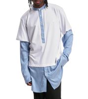 Chemise homme Wales Bonner Yé Yé Hybride en soie mélangée, manches longues, blanc/bleu Chemise homme Wales Bonner Yé Yé Hybride en soie mélangée, manches longues, blanc/bleu