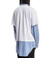 Chemise homme Wales Bonner Yé Yé Hybride en soie mélangée, manches longues, blanc/bleu Chemise homme Wales Bonner Yé Yé Hybride en soie mélangée, manches longues, blanc/bleu