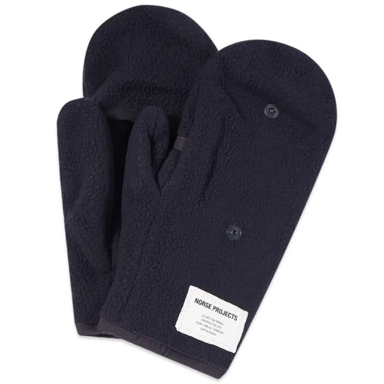 Norse Projects Men's Knud Fleece Tab Series Flip Top Mittens Winter Gloves Navy Blue