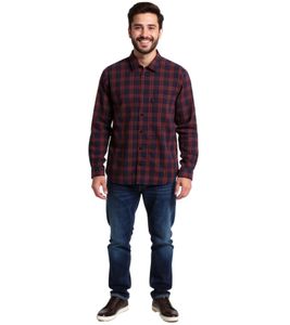 Camisa de manga larga a cuadros Curtis de YMC para hombre, roja/azul