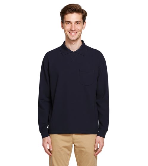 Polo YMC Frat Ls para hombre con bolsillo en el pecho, manga larga, jersey de algodón, azul oscuro