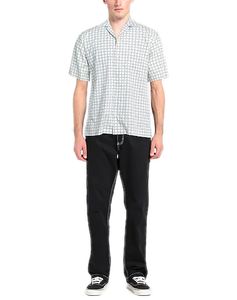 Camicia a maniche corte da uomo Anderson con logo, vestibilità regolare in cotone estivo, bianco/nero