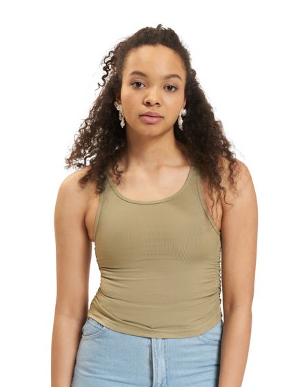 Sixth June crop top with side seam and ruffles, khaki
