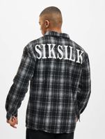 Sik Silk T-shirt with back logo in used look and check pattern, black