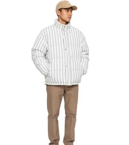 Stüssy Herren Daunen-Pufferjacke gestreifte Winter-Jacke Weiß