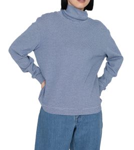 nanamica Damen Rollkragenpullover mit Streifen Langarm-Rollkragen Frühlings-Pullover SUHF163 Blau/Weiß