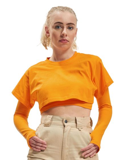The Couture Club  Crop-Top mit mehrlagigem Gothic-Print in Orange