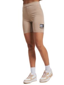The Couture Club cycling shorts with graphic label and detail in beige