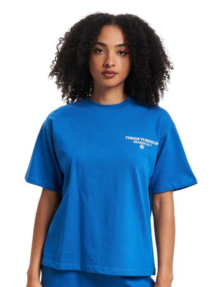 The Couture Club Season Logo Entspanntes Baumwoll-T-Shirt Blau