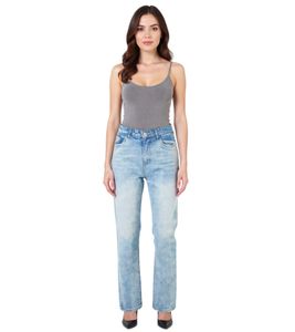 UNEFFECTED Women's Destroyed Denim Straight Fit Jeans, Ice Blue Cotton UNEFFECTED Women's Destroyed Denim Straight Fit Jeans, Ice Blue Cotton