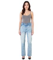 UNEFFECTED Women's Destroyed Denim Straight Fit Jeans, Ice Blue Cotton UNEFFECTED Women's Destroyed Denim Straight Fit Jeans, Ice Blue Cotton