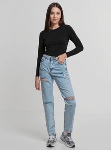 UNEFFECTED Women's Destroyed Straight Fit Jeans, Ice Blue Cotton UNEFFECTED Women's Destroyed Straight Fit Jeans, Ice Blue Cotton