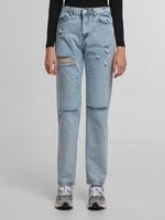 UNEFFECTED Women's Destroyed Straight Fit Jeans, Ice Blue Cotton UNEFFECTED Women's Destroyed Straight Fit Jeans, Ice Blue Cotton