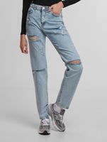 UNEFFECTED Women's Destroyed Straight Fit Jeans, Ice Blue Cotton UNEFFECTED Women's Destroyed Straight Fit Jeans, Ice Blue Cotton