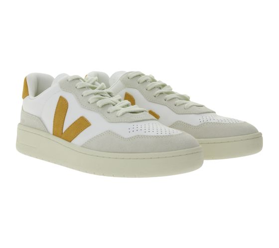 Sneakers da uomo VEJA V-90 con robusta suola in gomma, vera pelle, bianco/grigio/marrone