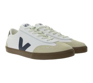 VEJA Volley Men's and Women's Sneakers with Natural Rubber Outsole, Genuine Leather Shoes, White/Beige/Brown