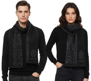 Sciarpa classica Roberto Cavalli da uomo e da donna, in pura lana, WOV06590003-01198, nero/grigio