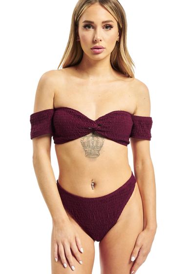 Missguided Crinkle Milkmaid Bikini Bottom in Red