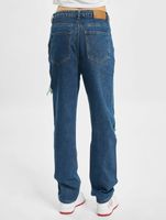 Missguided Petite straight leg jeans with thigh and knee split, blue