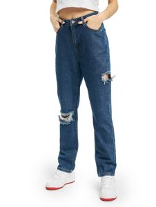 Jeans a gamba dritta Missguided Petite con spacchi su coscia e ginocchio, blu