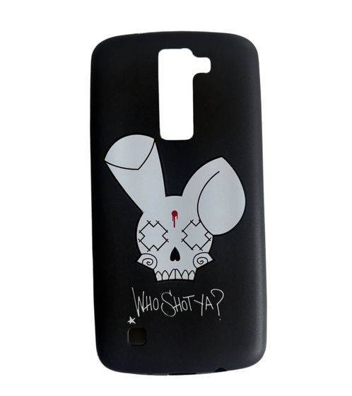 WHO SHOT YA? Handyhülle für LG K8, Motiv „WHO SHOT YA?“, Hase, Schwarz