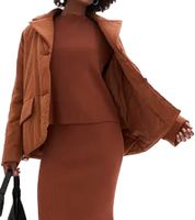Sustainable Women's Jacket: Padded Blazer Jacket with Belt, Casual Jacket 944007 Brown Sustainable Women's Jacket: Padded Blazer Jacket with Belt, Casual Jacket 944007 Brown