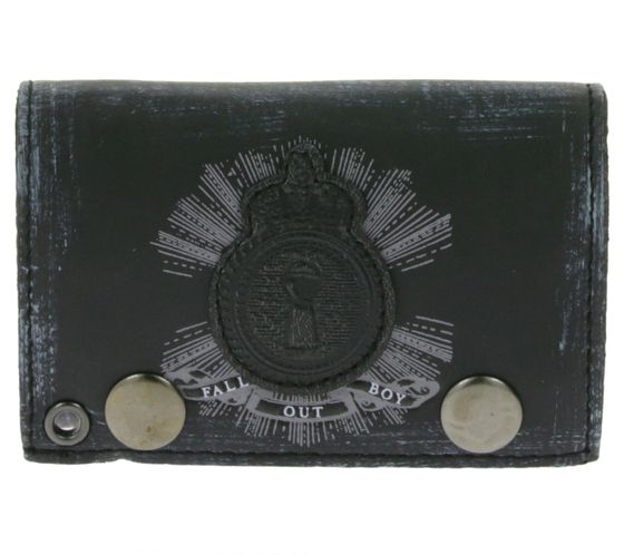 FALL OUT BOY Leather Wallet with Logo Motif, Metal Snap Fasteners, and Chain, Rocky Gothic Style LW103557FOB0 Black/White