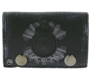 FALL OUT BOY Leder-Geldbörse mit Logo-Motiv Metalldruckknöpfen und Kette Rockiger Gothic-Style LW103557FOB0 Schwarz/Weiß FALL OUT BOY Leder-Geldbörse mit Logo-Motiv Metalldruckknöpfen und Kette Rockiger Gothic-Style LW103557FOB0 Schwarz/Weiß
