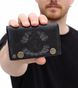 FALL OUT BOY Leather Wallet with Logo Motif, Metal Snap Fasteners, and Chain, Rocky Gothic Style LW103557FOB0 Black/White