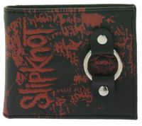 SLIPKNOT leather wallet with a striking red motif and storage box. Metal snap fasteners and chain. Rocky gothic style. LW111132SLP Black/Red