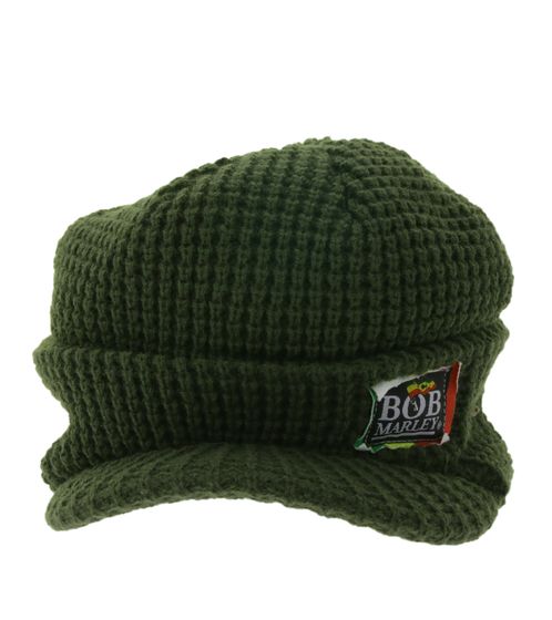 Bob Marley Unisex Peaked Cap, Stylish Knitted Cap, Peaked Beanie, Casual Hat, KC101722BML, Olive Green