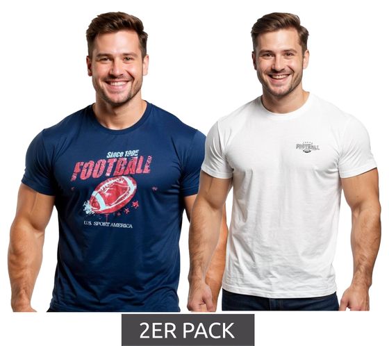 2-Pack U.S. SPORT AMERICA Men's Basic Cotton T-Shirt, Crew Neck, Short Sleeve, Blue/White