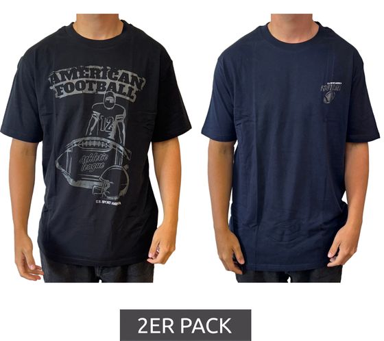 2-Pack U.S. SPORT AMERICA Men's Basic Cotton T-Shirt, Crew Neck, Short Sleeve, Blue/Black