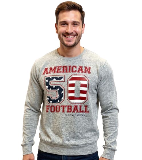 U.S. SPORT AMERICA Men's Sweater with Large Lettering, Cotton Long-Sleeved Shirt, Summer Pullover, Casual Shirt, Gray