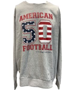 U.S. SPORT AMERICA Herren Sweater mit großem Schriftzug Baumwoll-Langarm-Shirt Sommer-Pullover Freizeit-Shirt Grau
