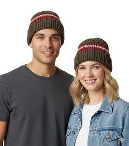 Bonnet d'hiver élégant au crochet, bonnet doux en tricot à rayures, bonnet en coton 7313GUY vert olive/rouge/blanc Bonnet d'hiver élégant au crochet, bonnet doux en tricot à rayures, bonnet en coton 7313GUY vert olive/rouge/blanc