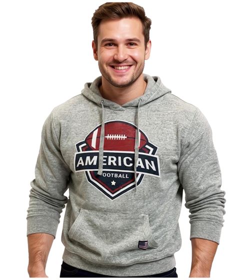 U.S. SPORT AMERICA Herren Hoodie mit Kapuze und großem Schriftzug Baumwoll-Hoodie Sommer-Pullover Freizeit-Hoodie Grau