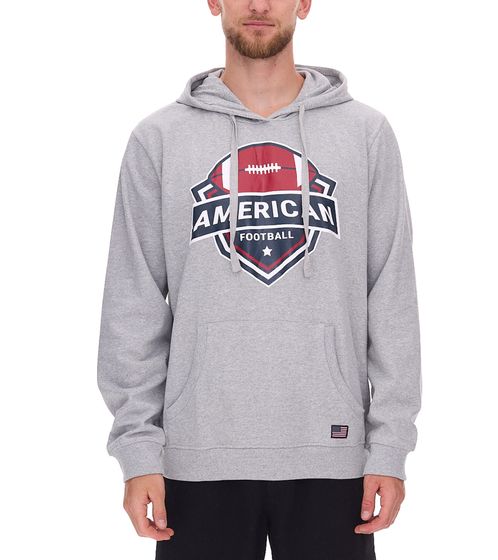 U.S. SPORT AMERICA Herren Hoodie mit Kapuze und großem Schriftzug Baumwoll-Hoodie Sommer-Pullover Freizeit-Hoodie Grau