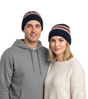 Stylish crocheted winter hat, soft knitted hat with stripes, cotton hat 7314GUY navy/white/red Stylish crocheted winter hat, soft knitted hat with stripes, cotton hat 7314GUY navy/white/red