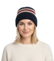 Stylish crocheted winter hat, soft knitted hat with stripes, cotton hat 7314GUY navy/white/red Stylish crocheted winter hat, soft knitted hat with stripes, cotton hat 7314GUY navy/white/red