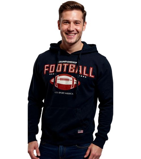 U.S. SPORT AMERICA Herren Hoodie mit Kapuze und großem Schriftzug Baumwoll-Hoodie Sommer-Pullover Freizeit-Hoodie Blau
