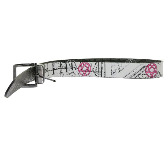 HIM Rockband Belt for Women, One Size, 100cm Genuine Leather Belt with Double-Sided Pattern, BT110925HIM3, White/Pink