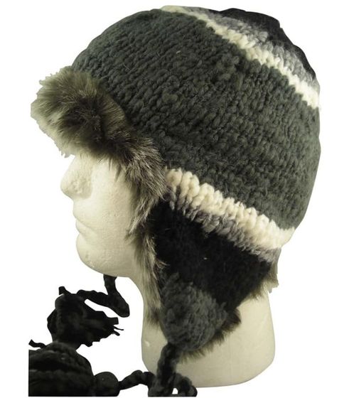 Warm hat for women and men with faux fur and fleece lining BR150259PLB Black/Green/Gray/White