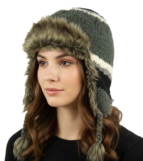 Bonnet chaud pour femme et homme avec fausse fourrure et doublure polaire BR150259PLB Noir/Vert/Gris/Blanc