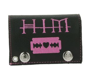 HIM Leather Wallet with Pink Heartagram Motif, Metal Snap Fasteners, and Chain, Rocky Gothic Style LW825951HIM0 Black/Pink