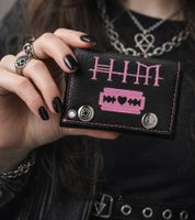Portefeuille en cuir HIM avec motif Heartagram rose, boutons-pression et chaîne, style Rocky Gothic LW825951HIM0 Noir/Rose