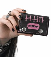 Portefeuille en cuir HIM avec motif Heartagram rose, boutons-pression et chaîne, style Rocky Gothic LW825951HIM0 Noir/Rose