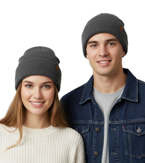 Unisex Mütze Damen und Herren Beanie mit kleinem Logo-Patch KC28QJDES Grau