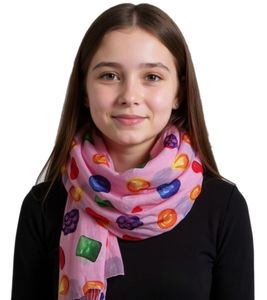 CANDY CRUSH SAGA Scarf with Game Piece Print for Women and Children, Summer Scarf SF030408CCS Pink